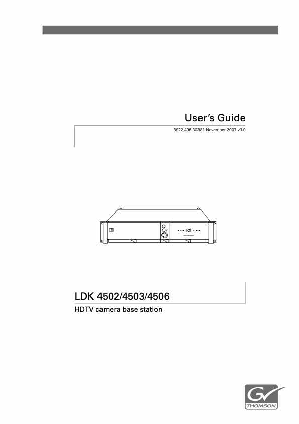 Grass Valley LDK4503-02 Base Unit HDTV Fiber Ethernet technical manual preview