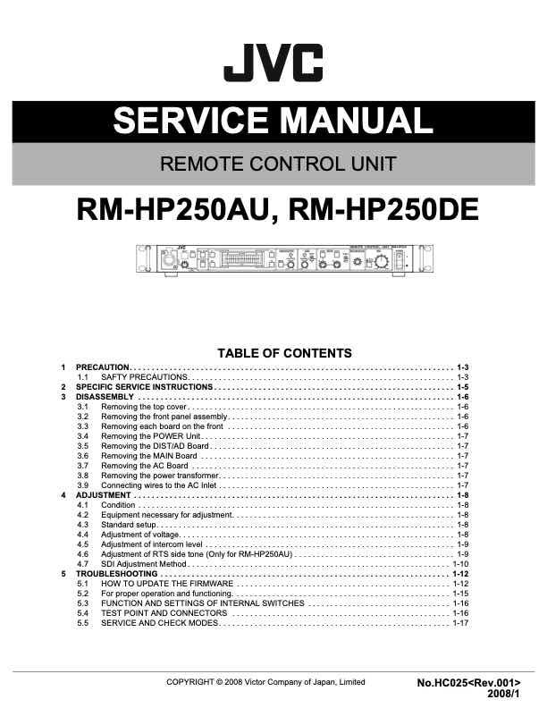 JVC RM-HP250DE technical manual preview