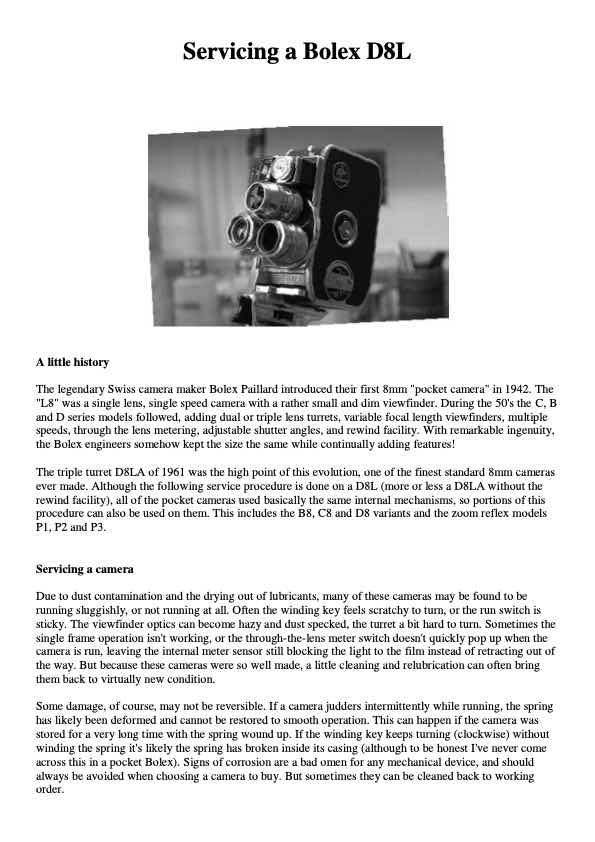 Bolex D8L technical manual preview