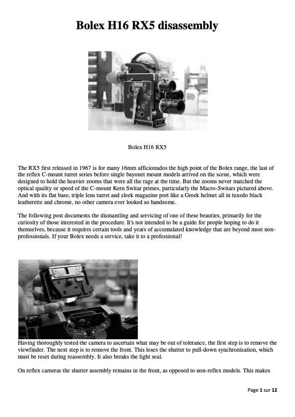 Bolex H16 technical manual preview