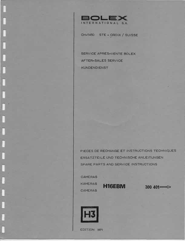 Bolex H16 technical manual preview