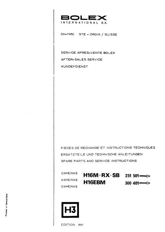 Bolex H16 technical manual preview
