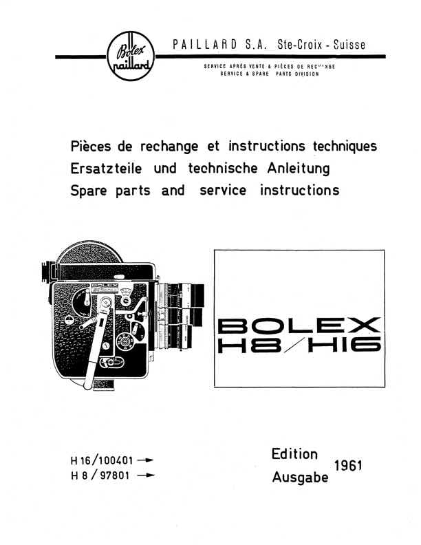 Bolex H8 technical manual preview