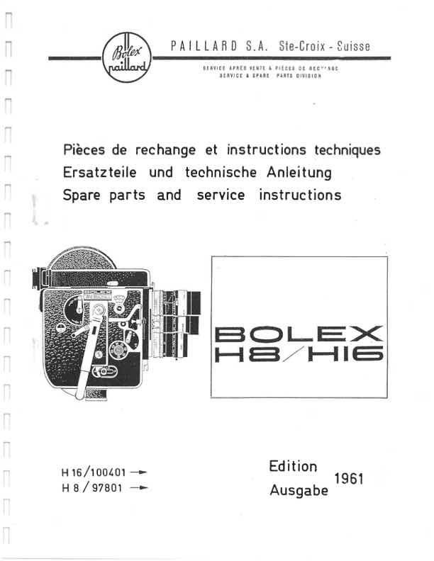 Bolex H8 technical manual preview