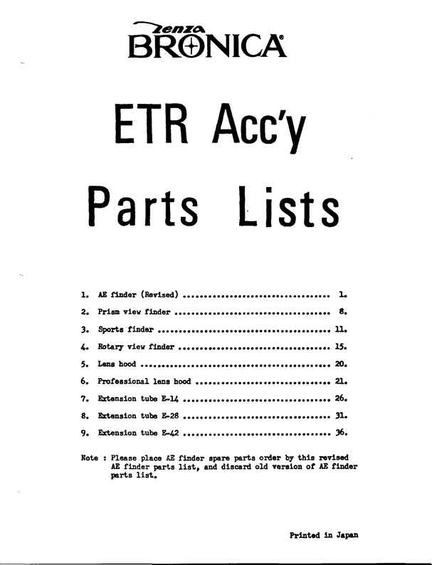 Bronica ETR technical manual preview
