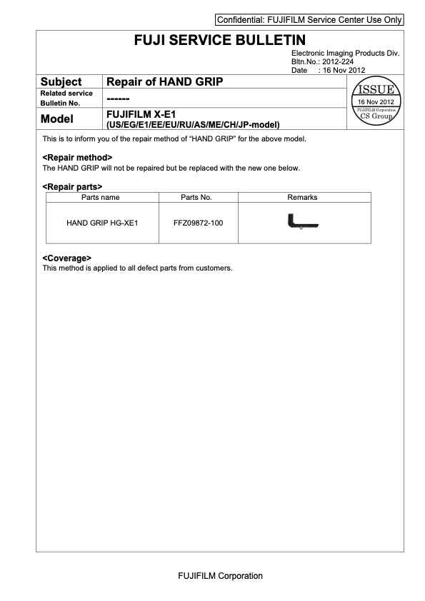 Fujifilm X-E1 technical manual preview