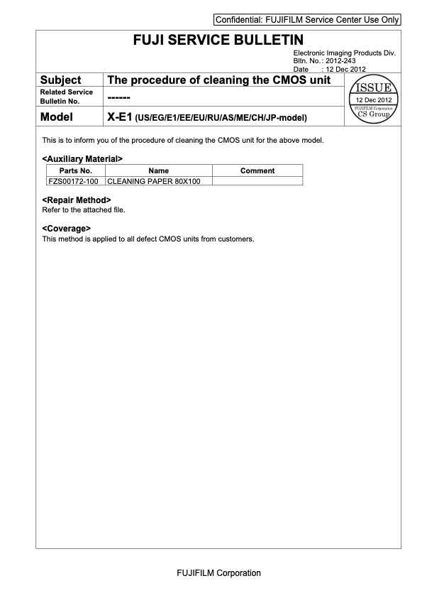 Fujifilm X-E1 technical manual preview