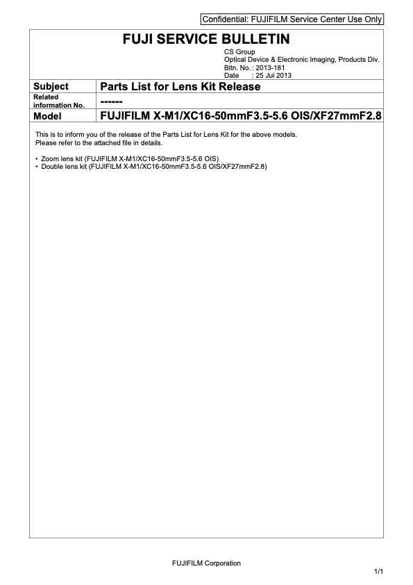 Fujifilm X-M1 technical manual preview