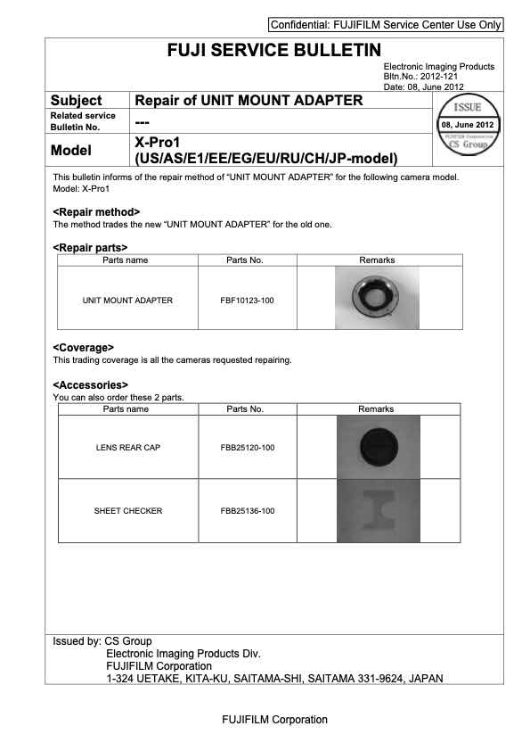 Fujifilm X-Pro1 technical manual preview