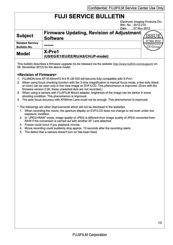 Fujifilm X-Pro1 technical manual preview