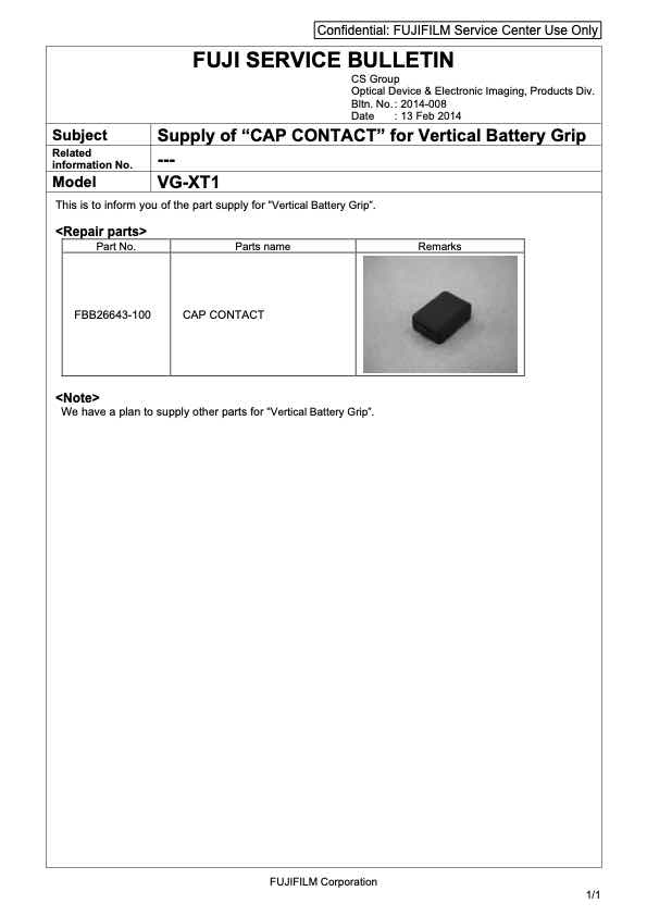 Fujifilm X-T1 technical manual preview