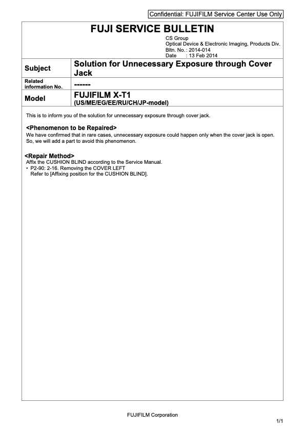 Fujifilm X-T1 technical manual preview