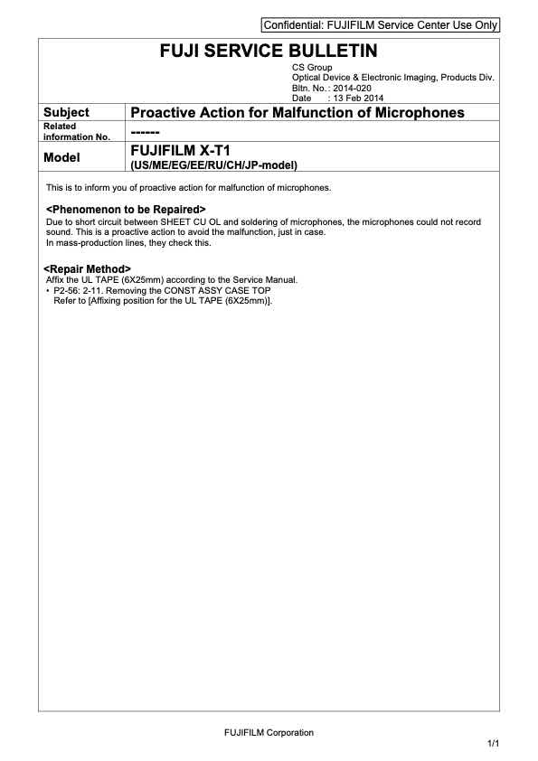 Fujifilm X-T1 technical manual preview