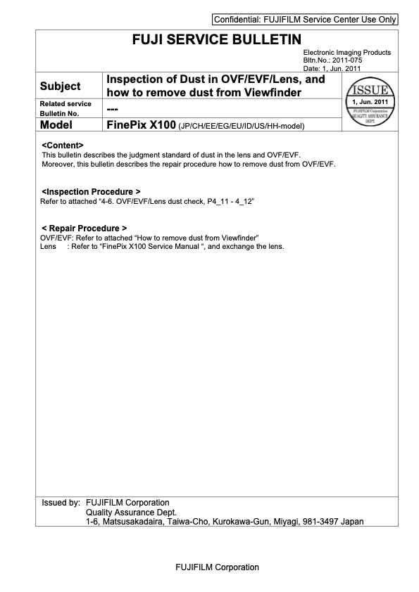Fujifilm X100 technical manual preview