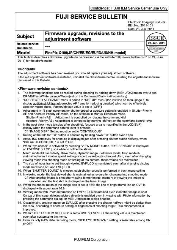 Fujifilm X100 technical manual preview
