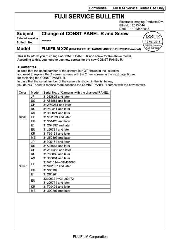 Fujifilm X20 technical manual preview