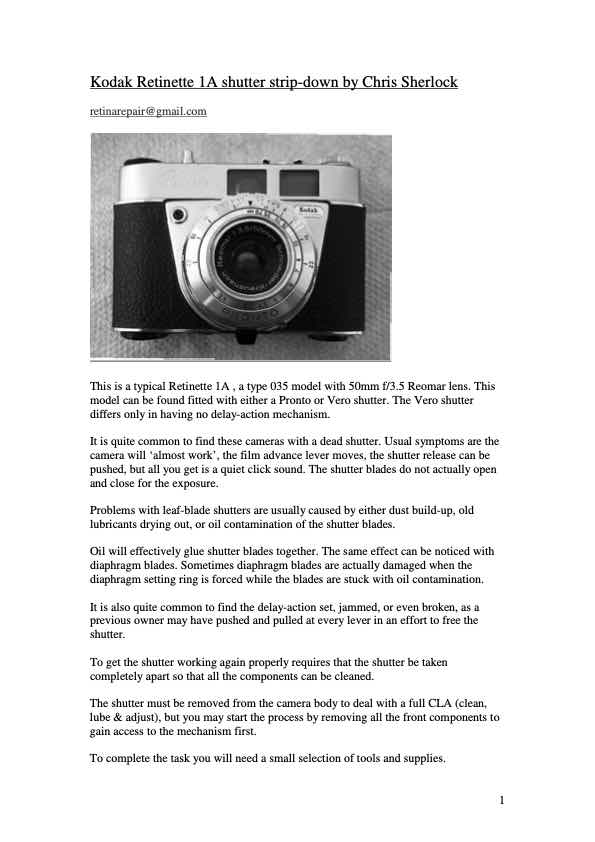 Kodak Retinette technical manual preview