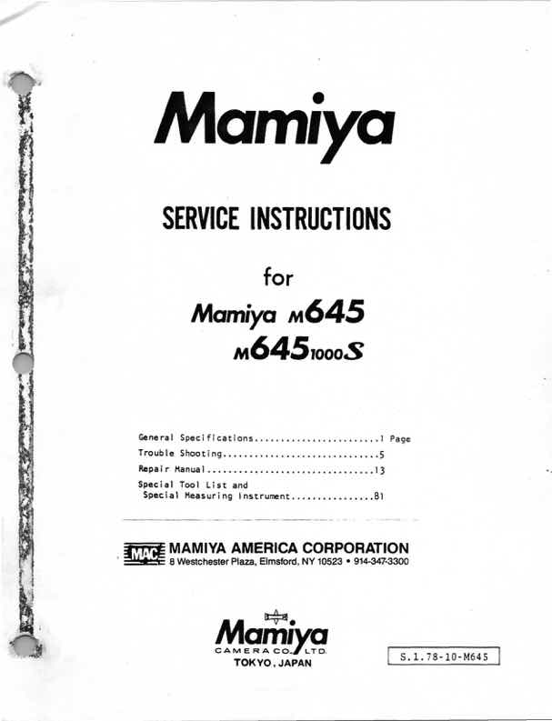 Mamiya 645 technical manual preview