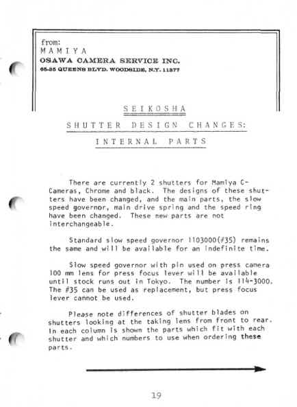 Mamiya Shutter technical manual preview