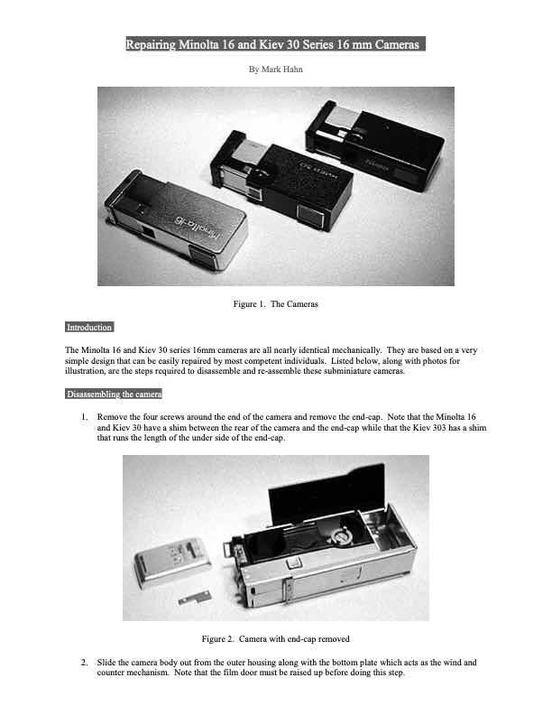 Minolta 16 technical manual preview