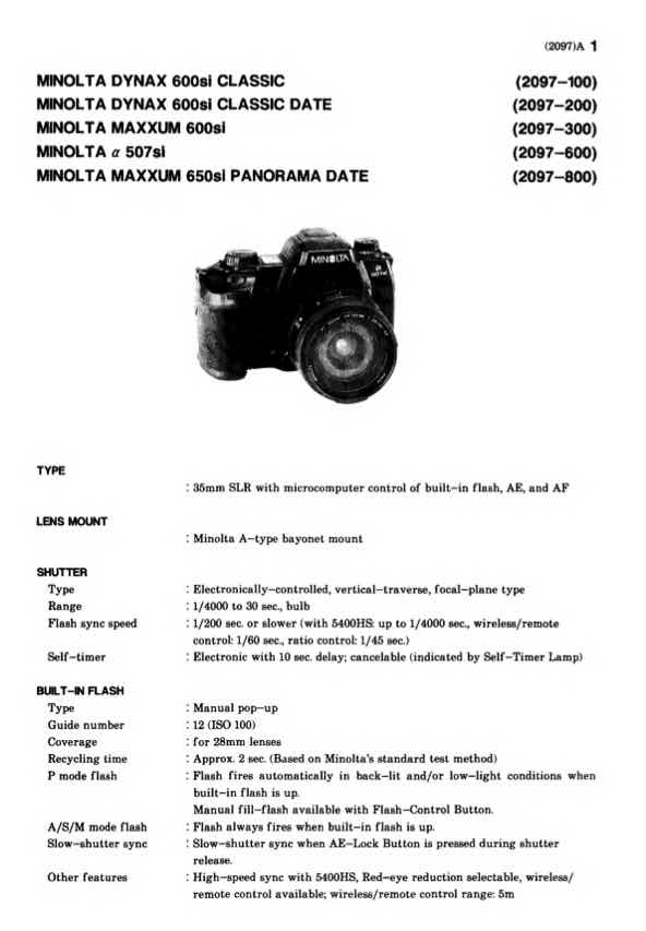Minolta 600 technical manual preview