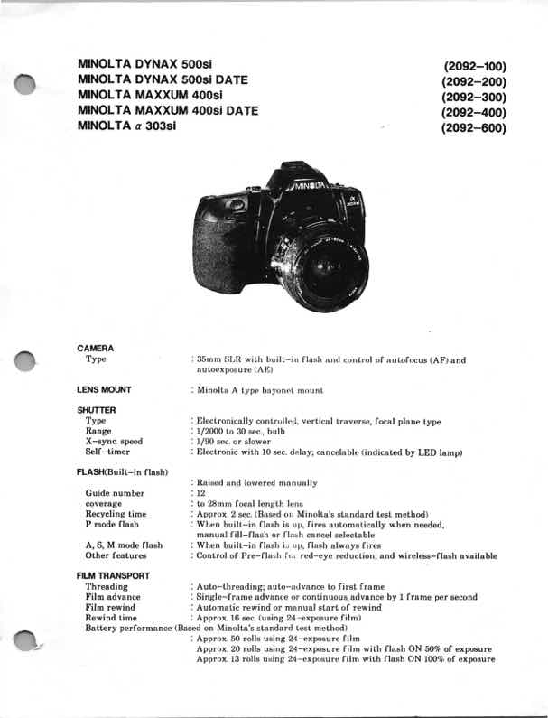 Minolta Maxxum technical manual preview