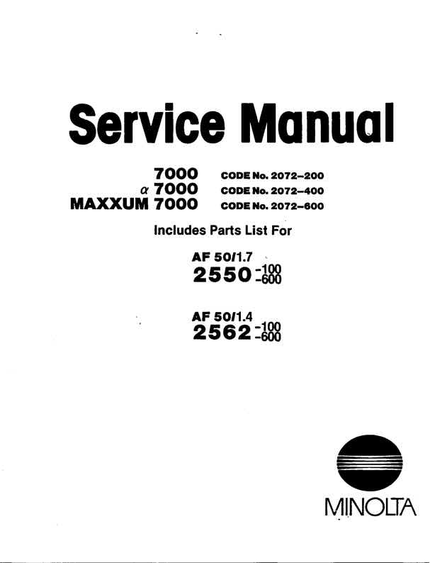 Minolta Maxxum technical manual preview