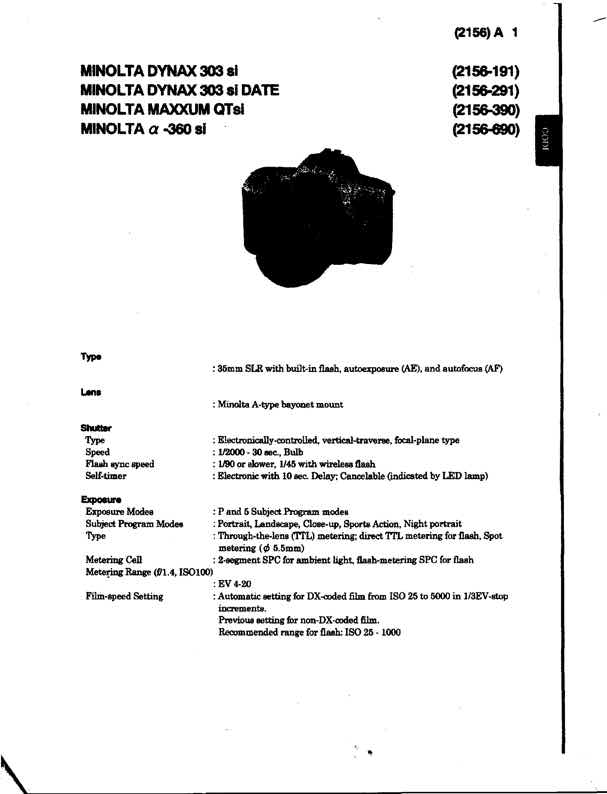 Minolta Maxxum technical manual preview