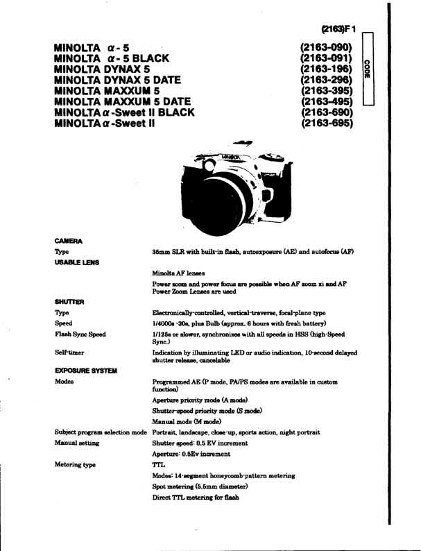 Minolta Maxxum technical manual preview