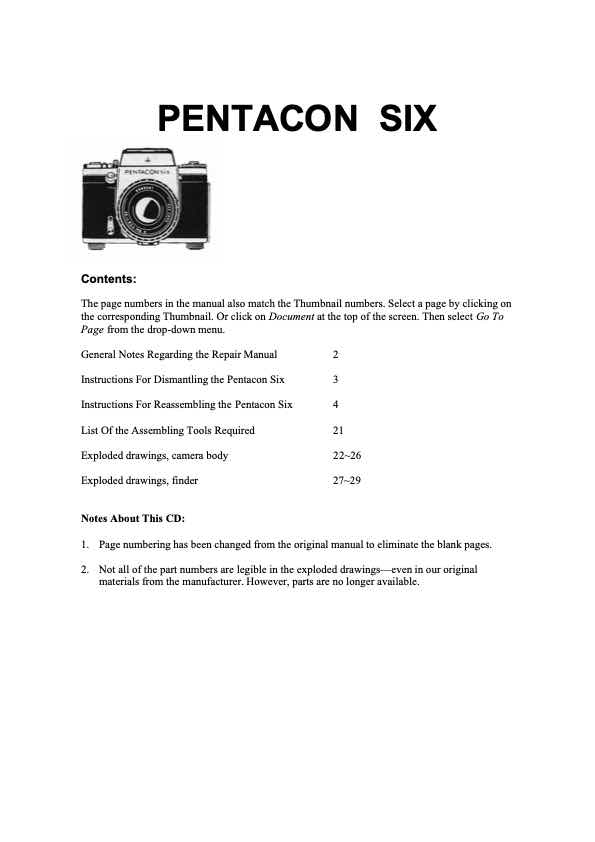 Pentacon SIX technical manual preview