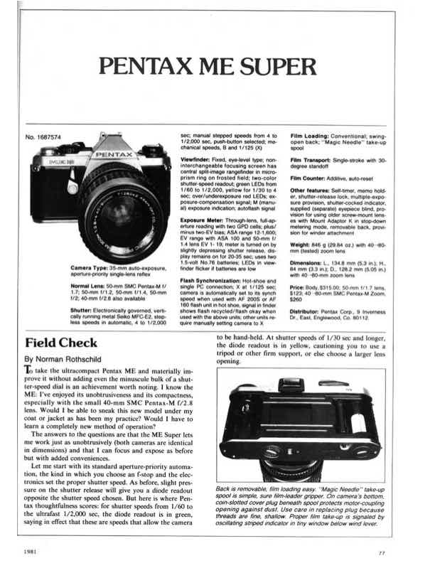 Pentax ME technical manual preview