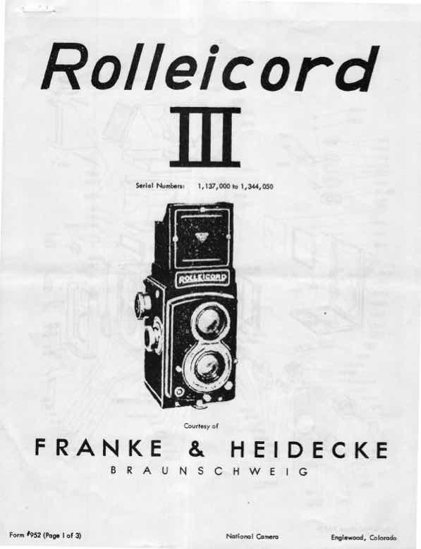 Rollei Rolleicord technical manual preview