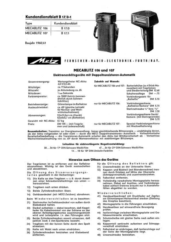 Metz 106 technical manual preview
