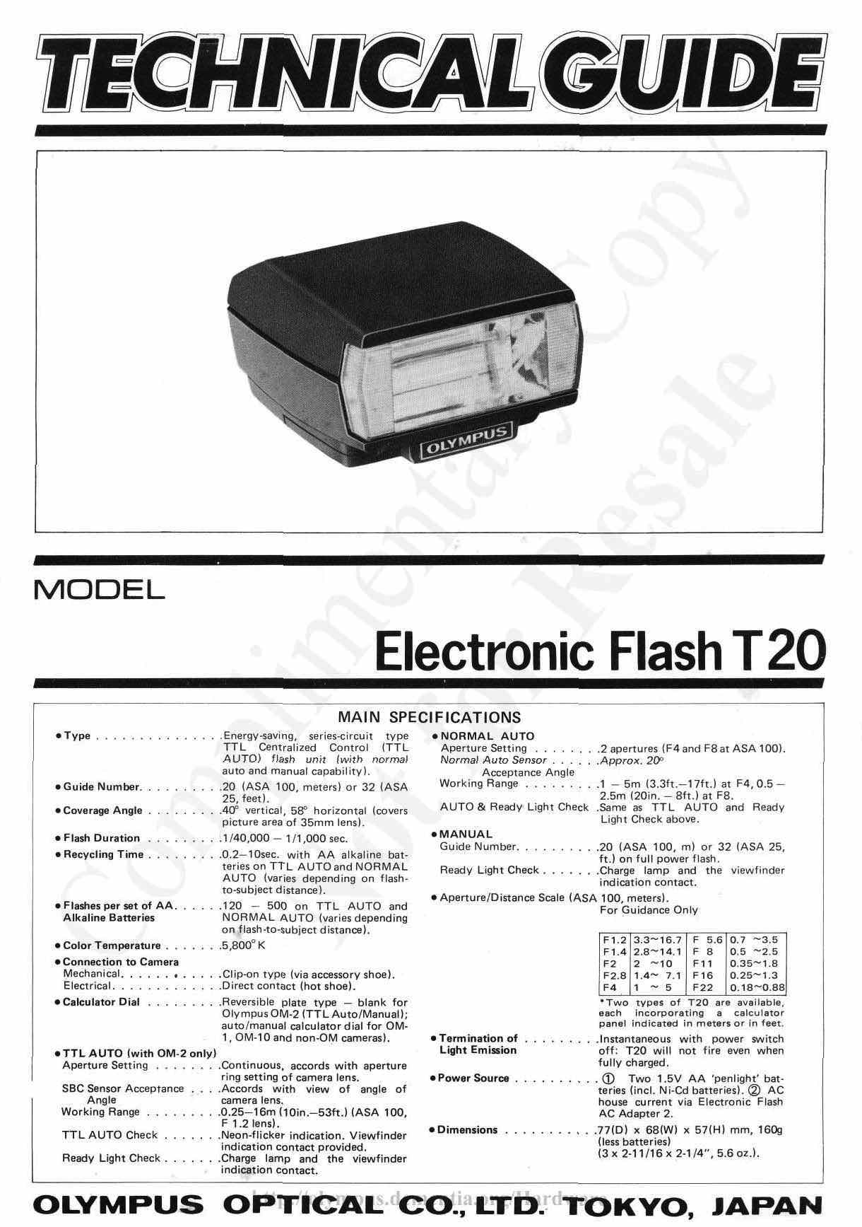 Olympus T20 technical manual preview