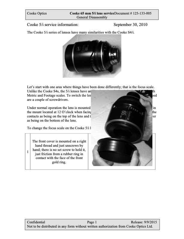 Cooke Cine Lens 5i technical manual preview