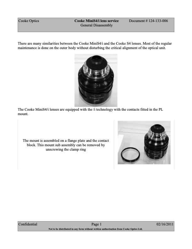 Cooke Cine Lens Mini S4i technical manual preview