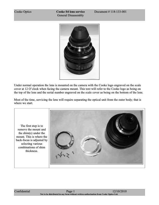 Cooke Cine Lens S4 technical manual preview