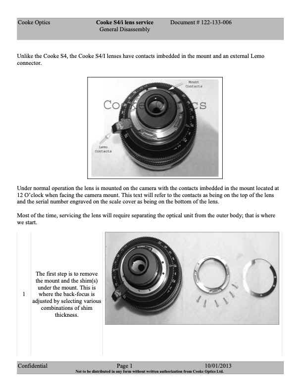 Cooke Cine Lens S4i technical manual preview