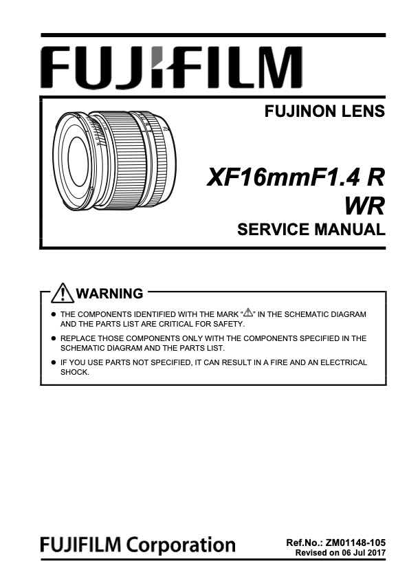 Fujifilm XF 16mm F1_4 R WR technical manual preview