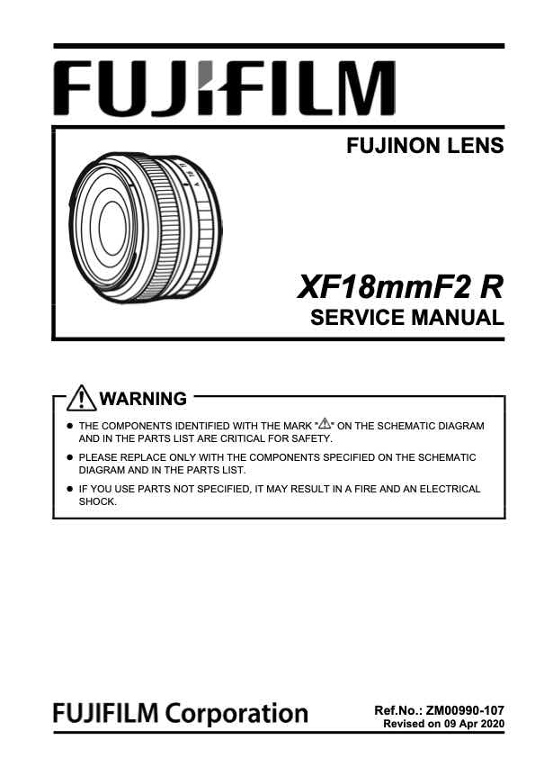 Fujifilm XF 18mm F2 R technical manual preview