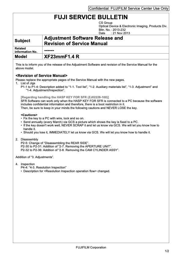 Fujifilm XF 23mm F1_4 R technical manual preview