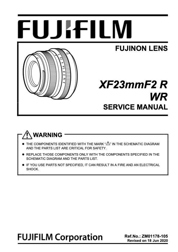Fujifilm XF 23mm F2 R WR technical manual preview