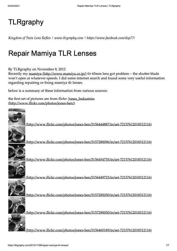 Mamiya TLR technical manual preview