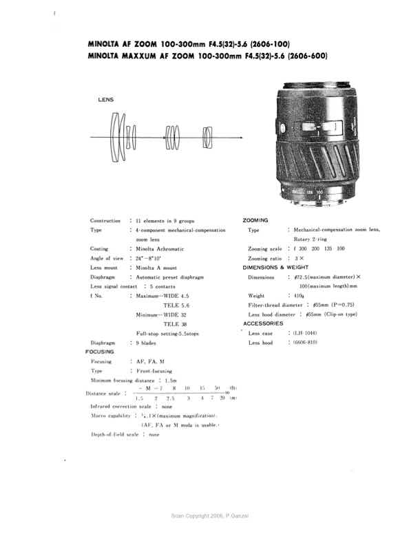 Minolta 100-300 technical manual preview
