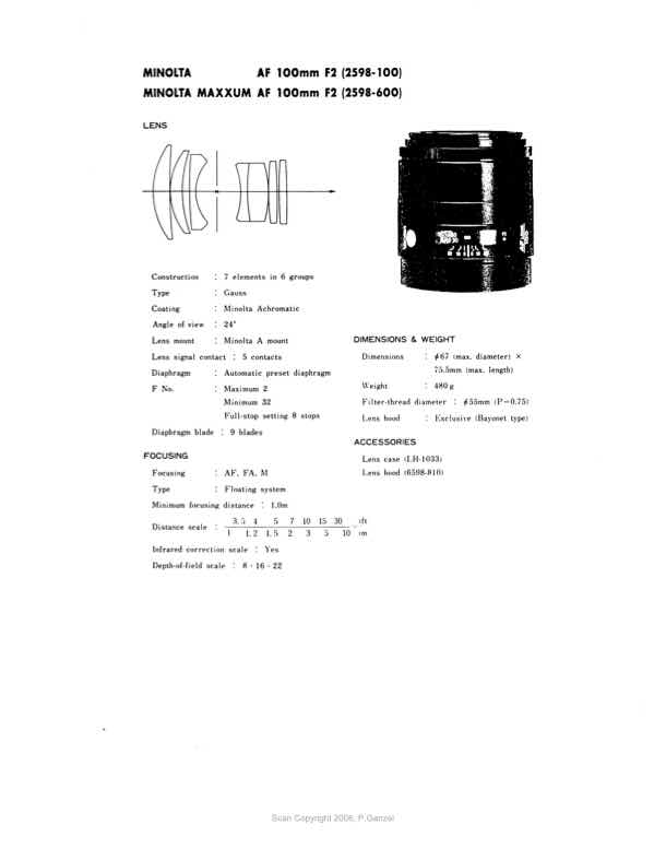 Minolta 100 technical manual preview