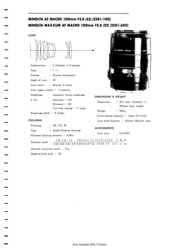 Minolta 100 technical manual preview