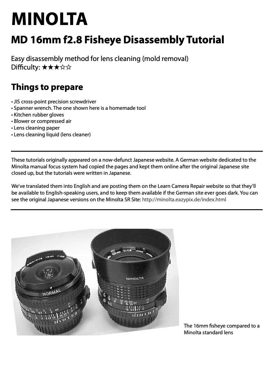 Minolta 16 technical manual preview