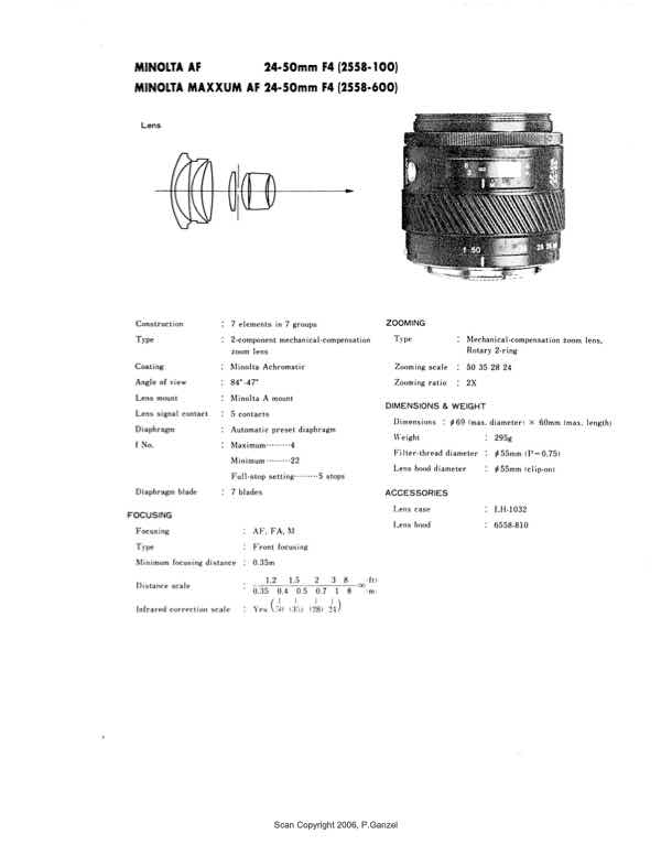 Minolta 24-50 technical manual preview