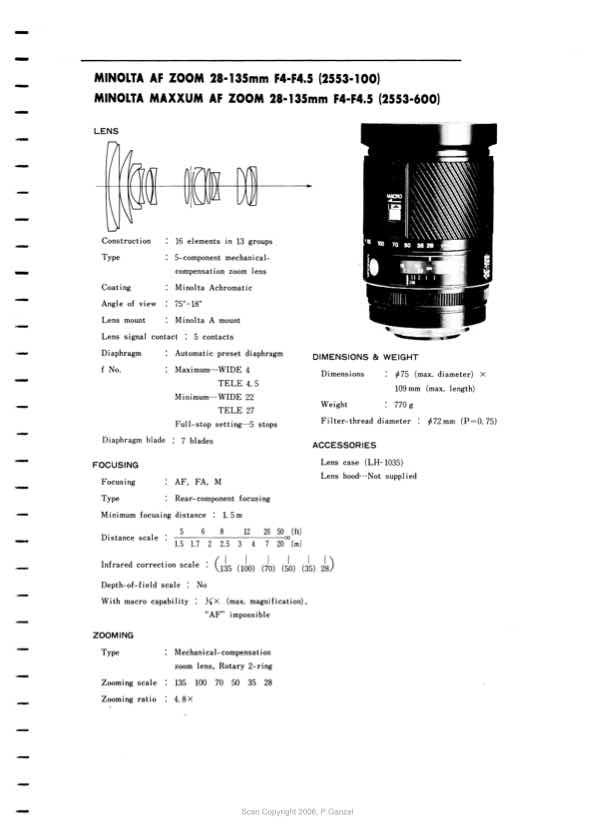 Minolta 28-135 technical manual preview