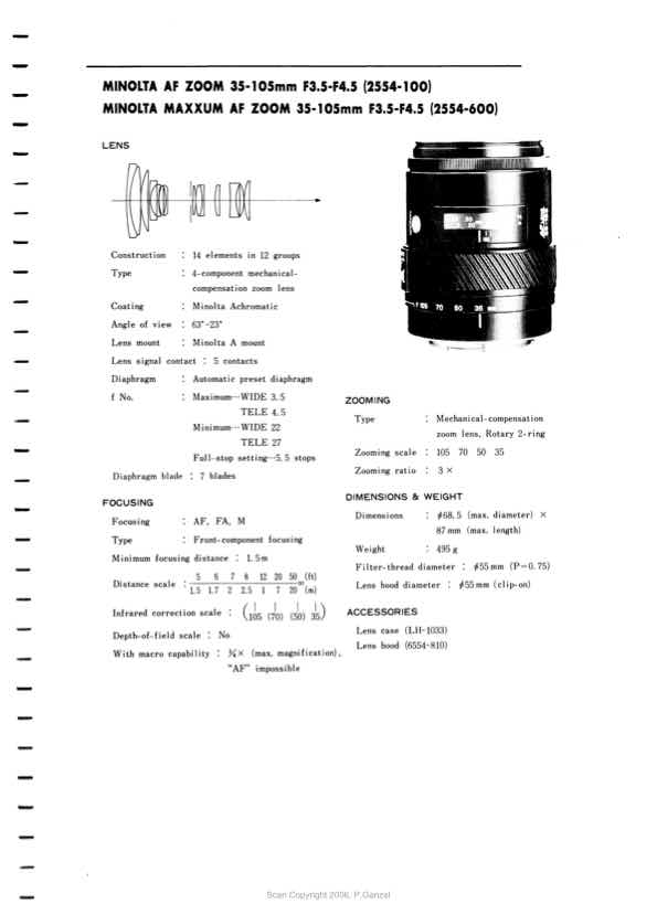 Minolta 35-105 technical manual preview